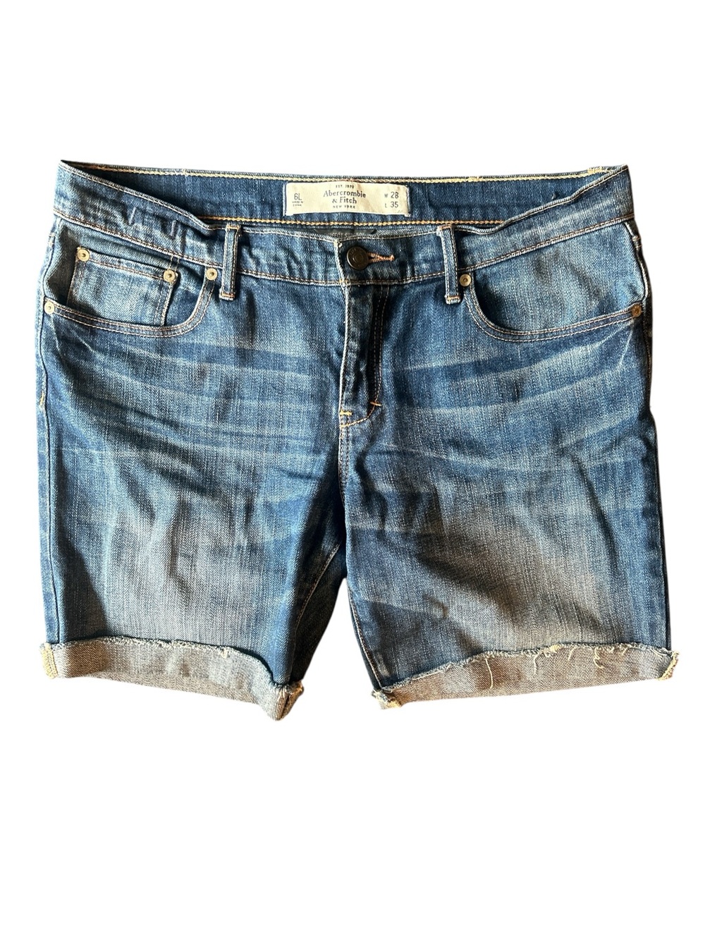 Abercrombie & Fitch Medium Blue Rolled-Hem Denim Shorts